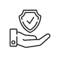 Icon Hand mit Siegel als Symbol für Kreditschutz  vor Zahlungsunfähigkeit